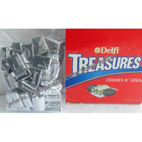 

Coklat Delfi Kiloan Treasures White & Cookies (250gr / isi 24pcs)