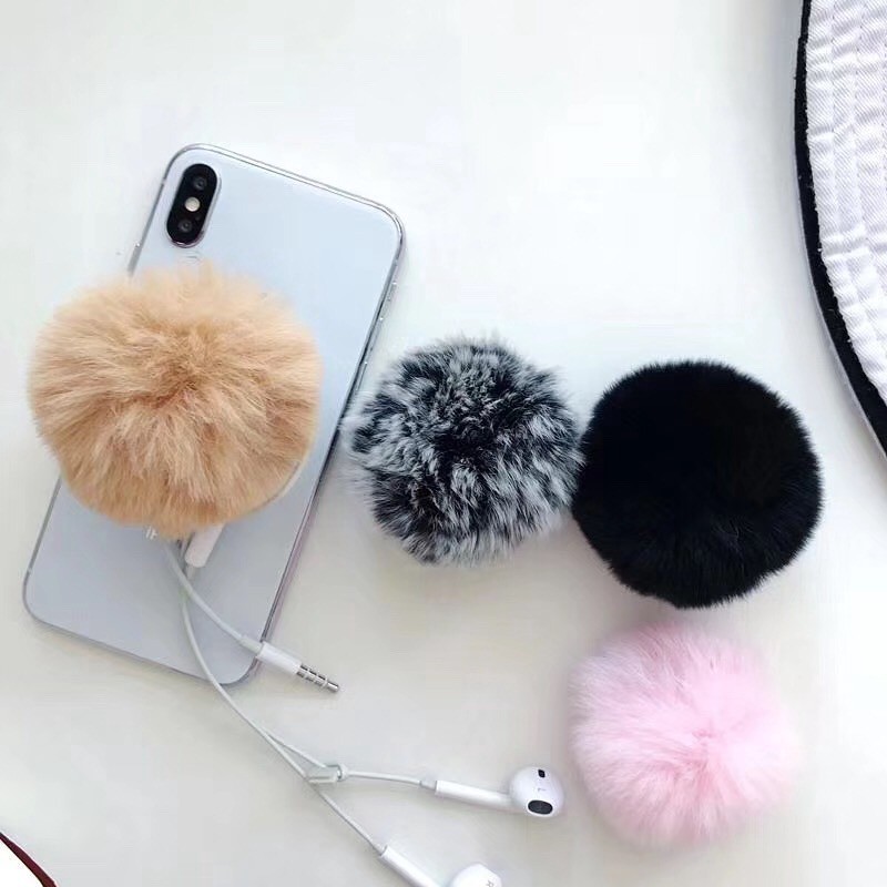 Grosir - 595 Popsocket Bulu/Pompom 3D/Pop Socket Phone Holder Pom Pom Bulu Warna Warni Aksesoris HP