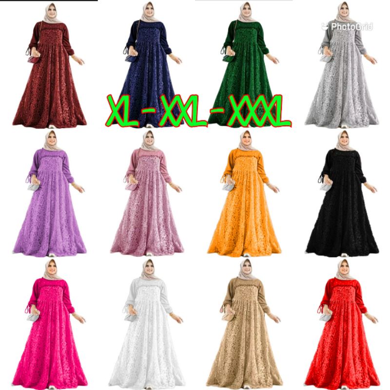 3 UKURAN XL XXL XXXL MAXI BROKTA JUMBO MX MANISHA MAXI DRESS BROKAT MX BROKAT GAMIS KONDANGAN VI