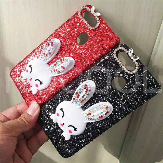 Samsung M20 A50 A50s A30s A20 A30 - Case glitter kepala kelinci