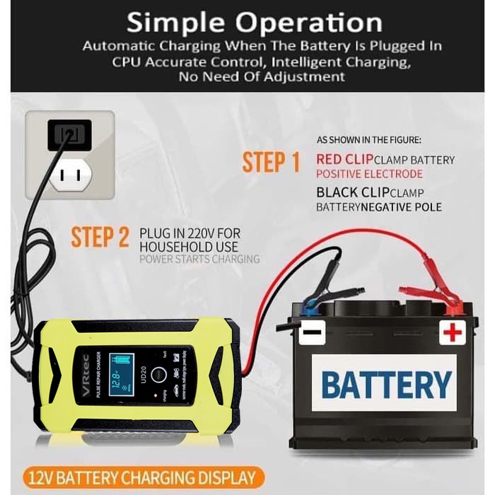 VRtec Charger Aki 12V6A Pulse Repair BY Intelligent Automatic Mobil Motor