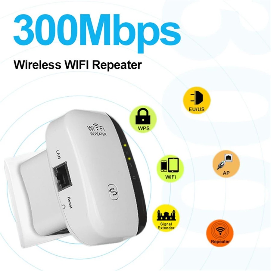 300Mbps Wireless Wifi Repeater, Signal Extender Router, Amplifier dan 2.4G Booster