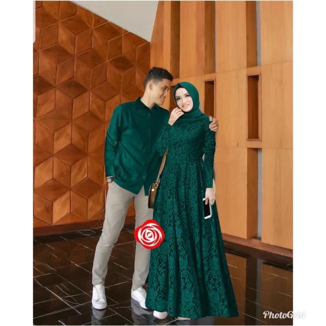 Couple Baju Muslim Brukat Pasangan Pria Wanita Renada - Couple M L XL