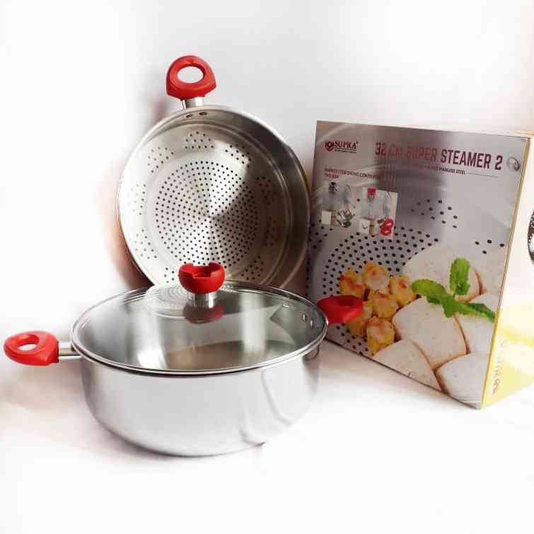 SUPRA Steamer Kukusan 32 cm Lengkap Tutup Kaca