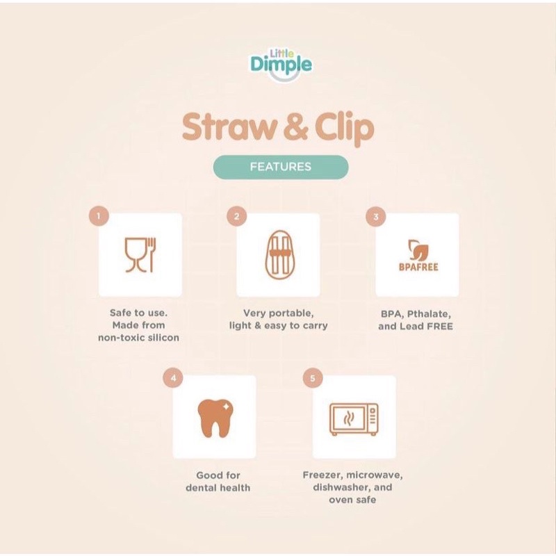 Little Dimple Straw Clip Sedotan + Klip Penahan Gelas Latihan Anak Training Sedotan Anak