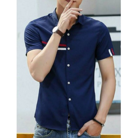 KEMEJA LENGAN PENDEK PRIA POLOS SLIMFIT CASUAL - ABU-ABU, XS