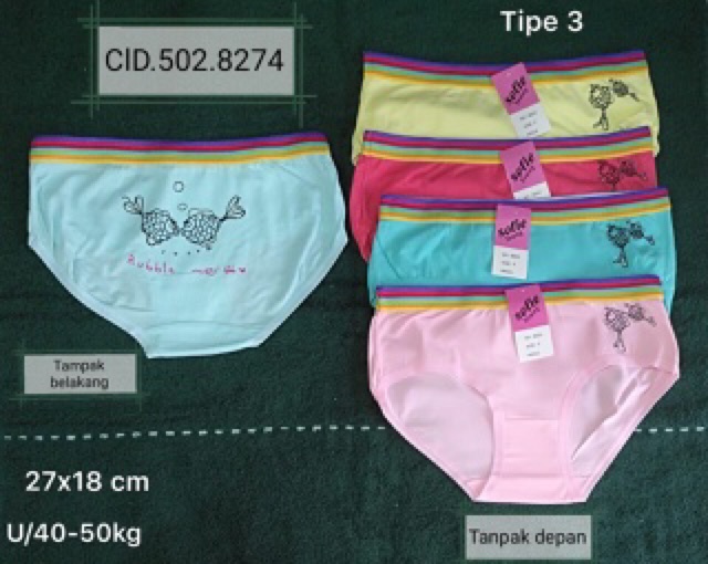 celana dalam anak perempuan 5-8th isi 6pcs katun halus