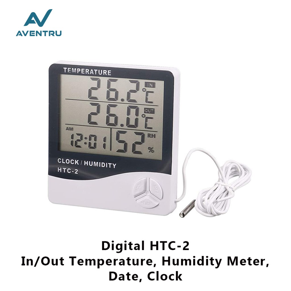 HTC-2 Thermometer Suhu Hygrometer Clock Temperature Humidity Meter HTC