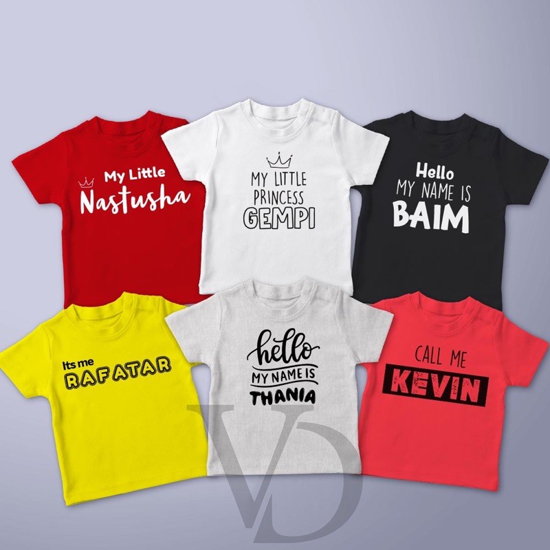 Baju Kaos Sablon Nama Bayi dan Anak, kaos custom nama. Bahan Combed 30s (CETAK NAMA ANAK murah)
