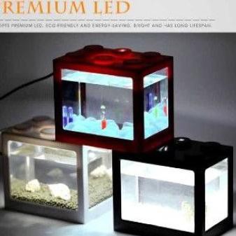 Ii8CodeAQUARIUM MINI MODEL LEGO CUPANG SOLITER MINI LED TANK CUPANG DEKOR INTERIOR RUMAH BALKON(read