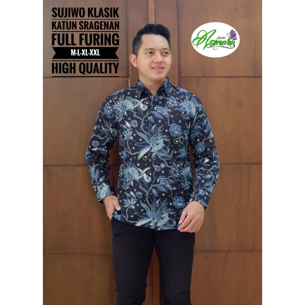 SUJIWO KLASIK Kemeja Batik Pria Lengan Panjang Katun Halus FULL FURING Batik Asmara