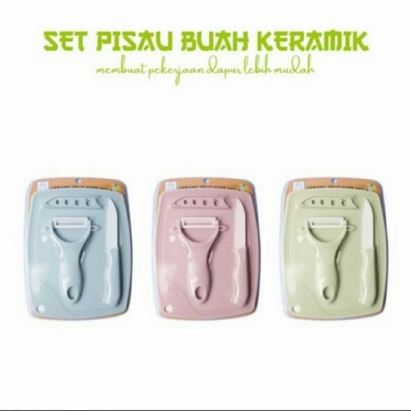 Talenan Set 3in1 Ceramic Pisau/Pisau Buah Plus Talenin 3in1