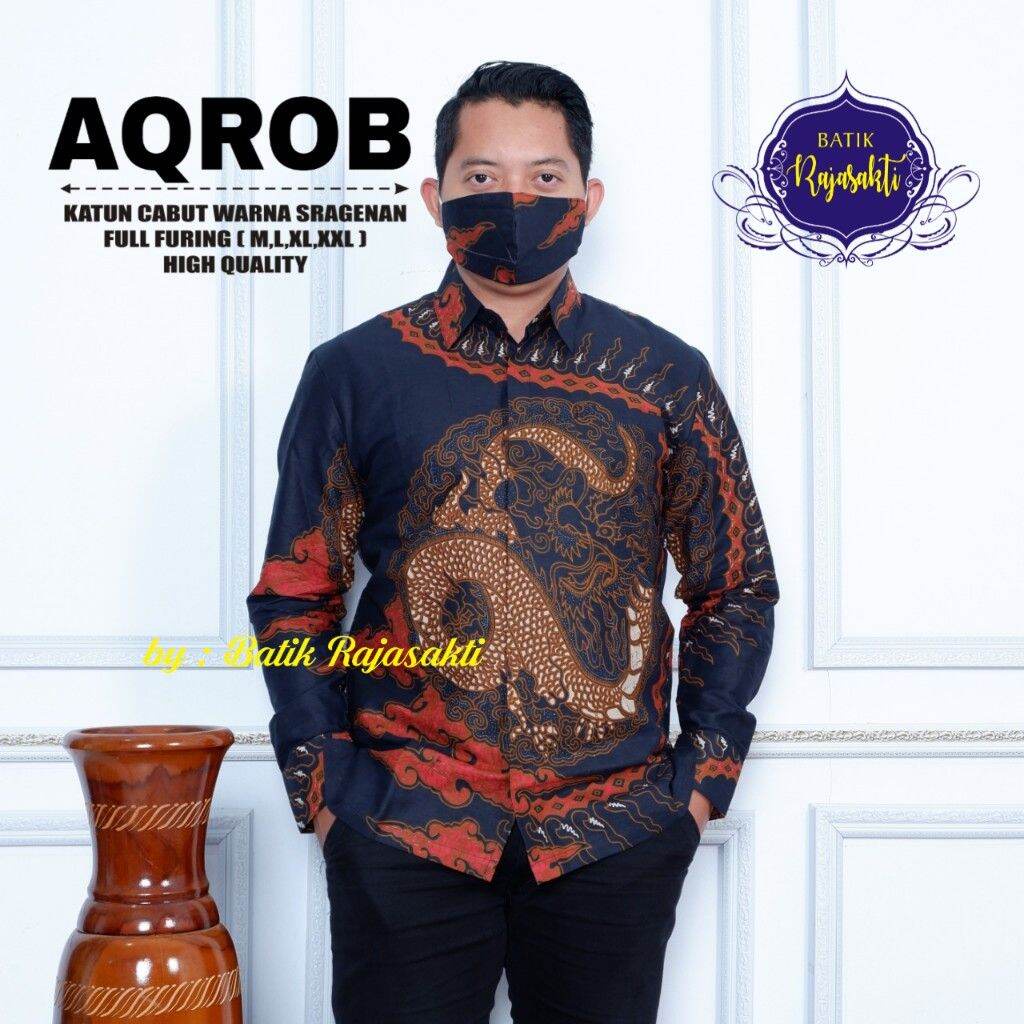 Kemeja batik pria motif naga merah / baju batik lengan panjang /baju batik lengan pendek lapisfuring