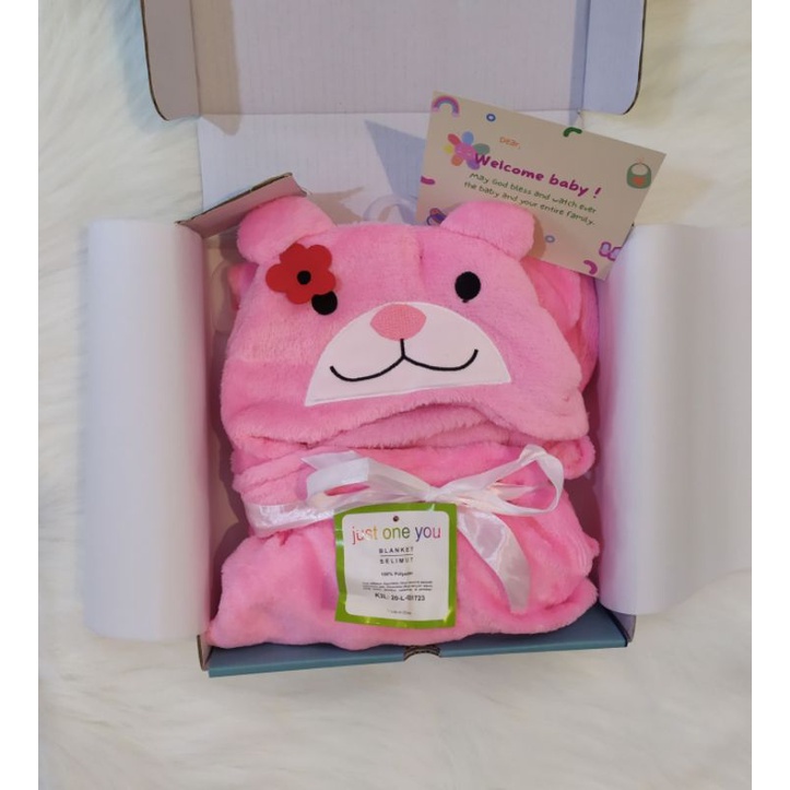 Kado bayi/hampers bayi/parcel bayi/baby gift set/kado lahiran bayi/selimut bayi topi-bear pink