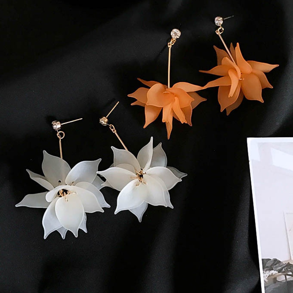 Hu Hu Hu Hu Hu Alat Bantu Pasang Kacamata♡ Anting Stud Panjang Menjuntai Bentuk Kelopak Bunga Bahan Resin Untuk Wanita