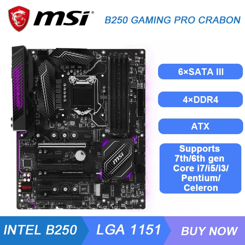 PREORDER LGA 1151 Motherboard MSI B250 GAMING PRO CRABON Motherboard 1151 DDR4 Intel B250 64GB M.2 U