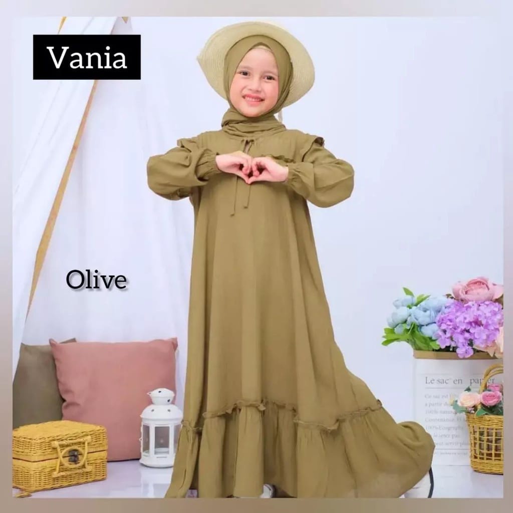 Vania Kids Pakaian Anak Perempuan 7-8 Tahun Baju Muslim Anak Perempuan Gamis Ceruty Babydoll Setelan Anak Perempuan