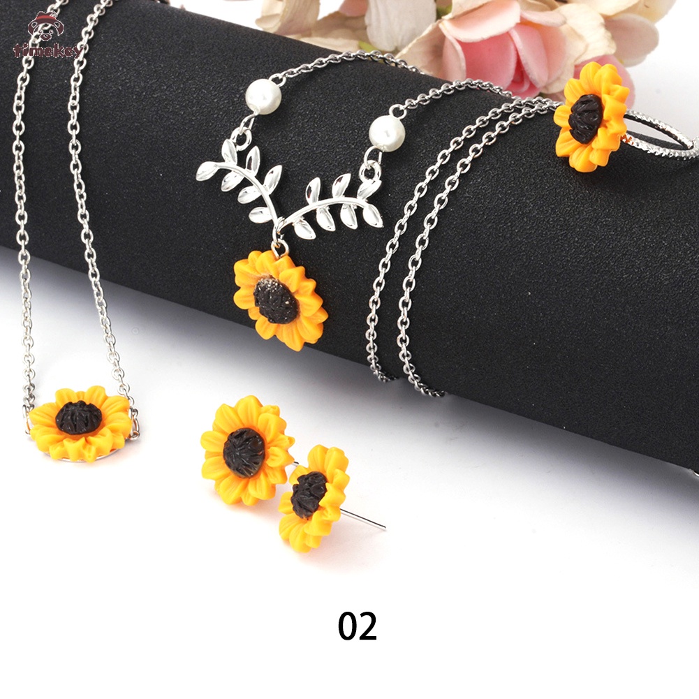 【TK】Fashion Bohemia Sunflower Earrings Necklace Ring Bracelet Set Creative Dangle Jewelry Gift Kit