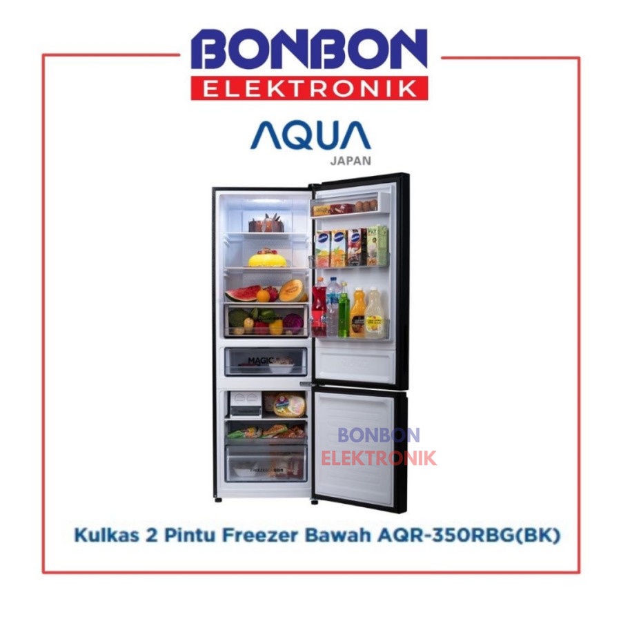 AQUA Kulkas 2 Pintu Freezer Bawah AQR-350RBG(BK) / AQR-350RBG (BK)