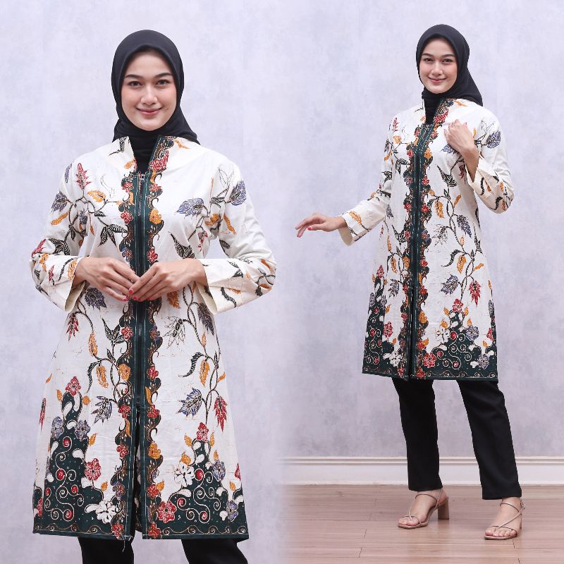 TUNIK BATIK PREMIUM ZIPPER DEPAN ATASAN WANITA TERBARU ELEGAN