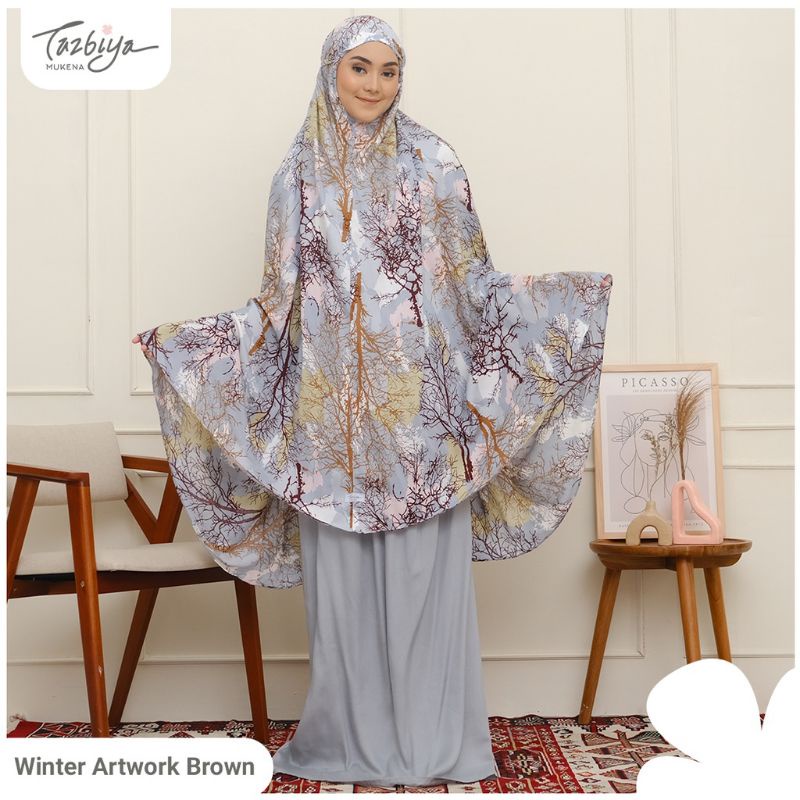 Mukena Tazbiya Winter Artwork Series Jumbo Dewasa Katun Rayon Adem Motif Cantik