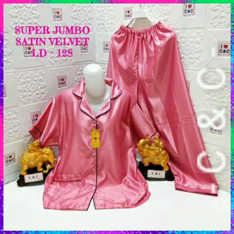 BAJU TIDUR PIYAMA/CP SUPER JUMBO 5XL/LD 130/SATIN VELVET-Pink