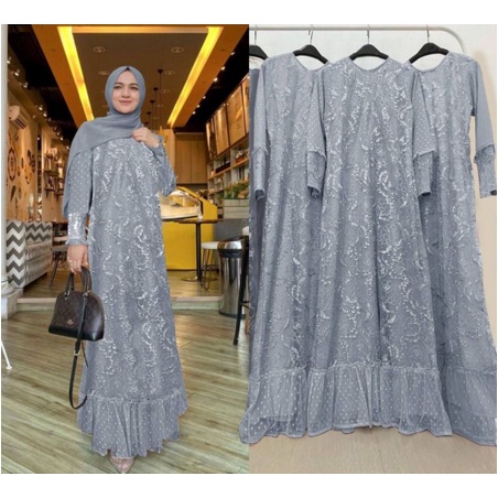 Gamis Remaja Dewasa Ganun Pesta Kondangan Nikahan Brukat Model Kekinian Terbaru Maxi Humaira 2022 20