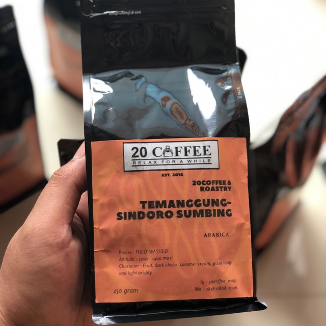 

Biji kopi / roasted beans temanggung-sindoro sumbing, arabika single origin 250gram Full Wash
