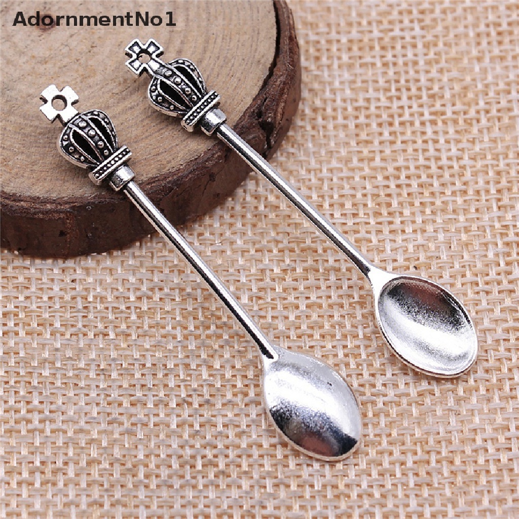 (AdornmentNo1) Gantungan Kunci Bentuk Sendok + Mahkota Bahan Metal Ukuran 30 mm Model Vintage