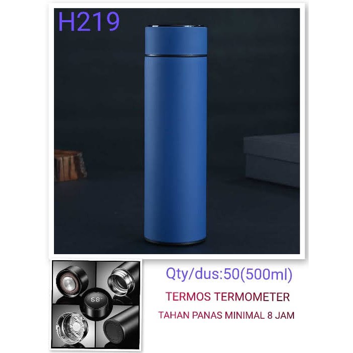 H219 [BIRU] Termos Air Panas LED Temperatur Suhu Botol Vacuum Tumbler / Termometer LED Digital Doff Karet