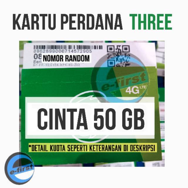 kartu perdana internet tri cinta 6 / kuota data tri 3 three 30gb alternatif tri cinta 10 50 gb