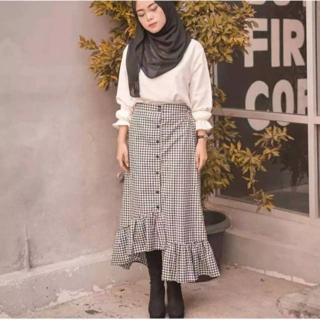 Rok gingham arsy button skirt