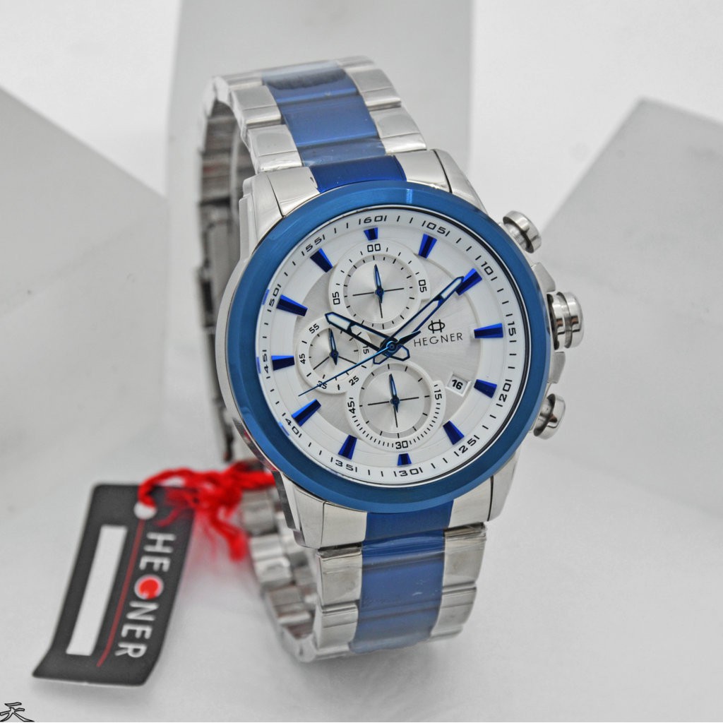 Jam Tangan Pria Hegner 5011 Chrono Aktif Rantai Stainless Steel Original Terbaru