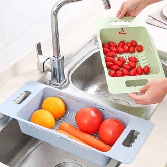 Keranjang Cuci Buah Sayur serbaguna bisa ditarik  Folding Drain Basket