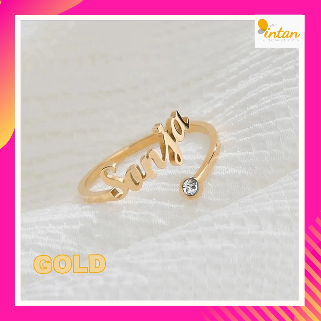 CINCIN NAMA PERMATA MUTIARA CUSTOM SENDIRI PUTIH TITANIUM LAPIS EMAS ASLI 24K AKSESORIS FASHION UKIR