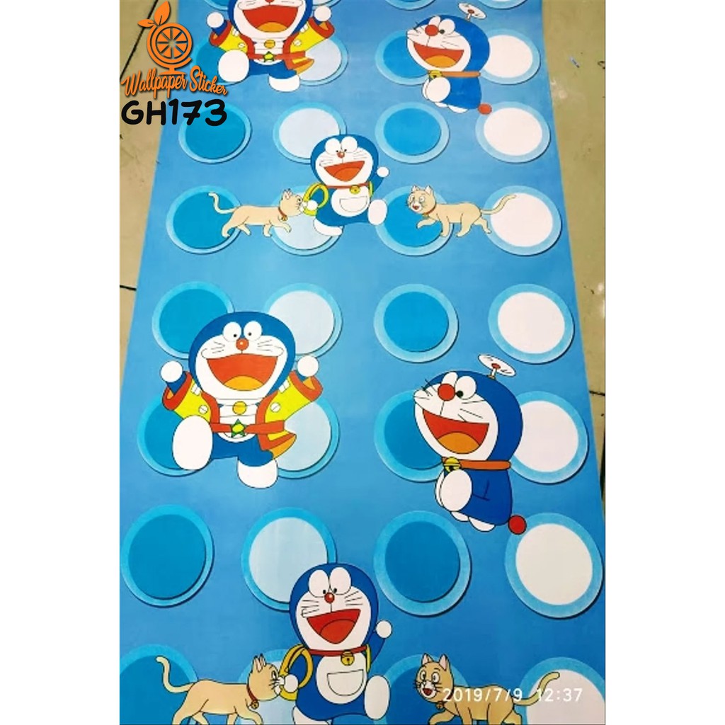 (PROMO COD) Wallpaper Stiker Dinding Motif Doraemon Bulat  Wallpaper Doraemon Bahan PVC Premium (SUDAH ADA LEM)
