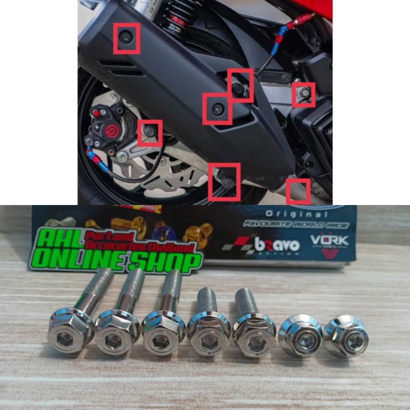 7 baut probolt 2 kunci baut knalpot vario 125/150 old,PCX 150/160 stainless original heng