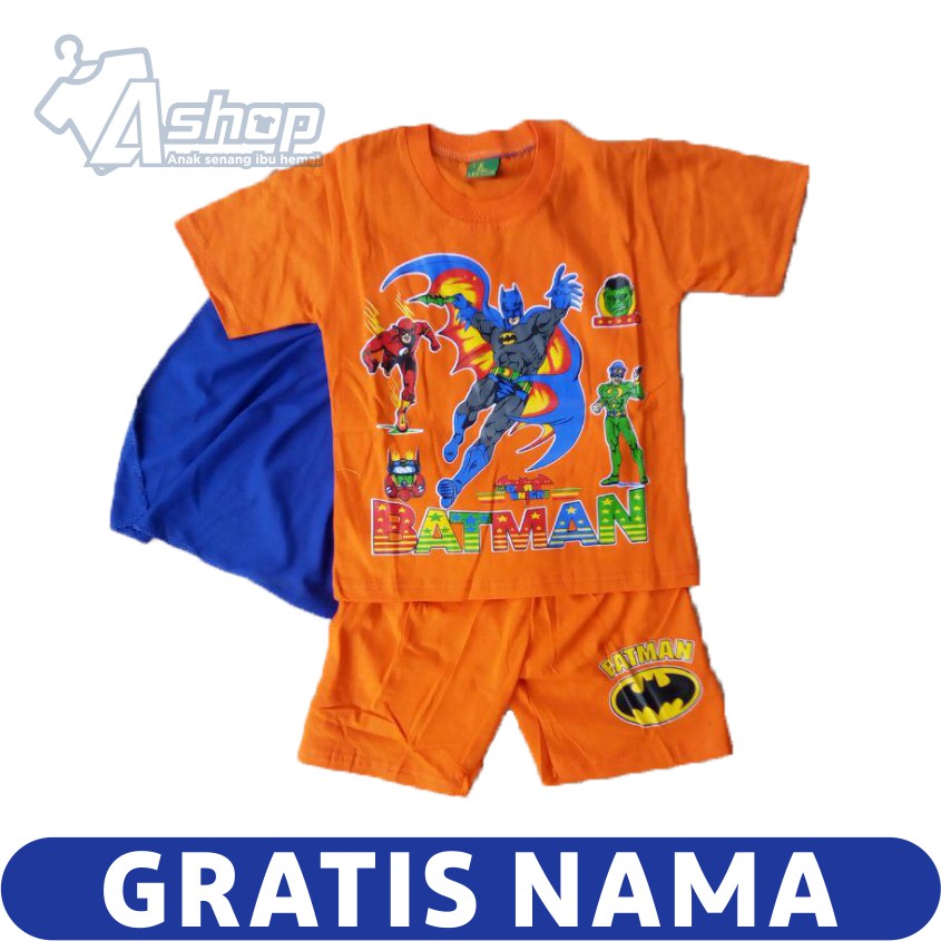 Baju Anak Setelan Batman Murah Kaos Anak Laki-Laki Gratis Custom Nama