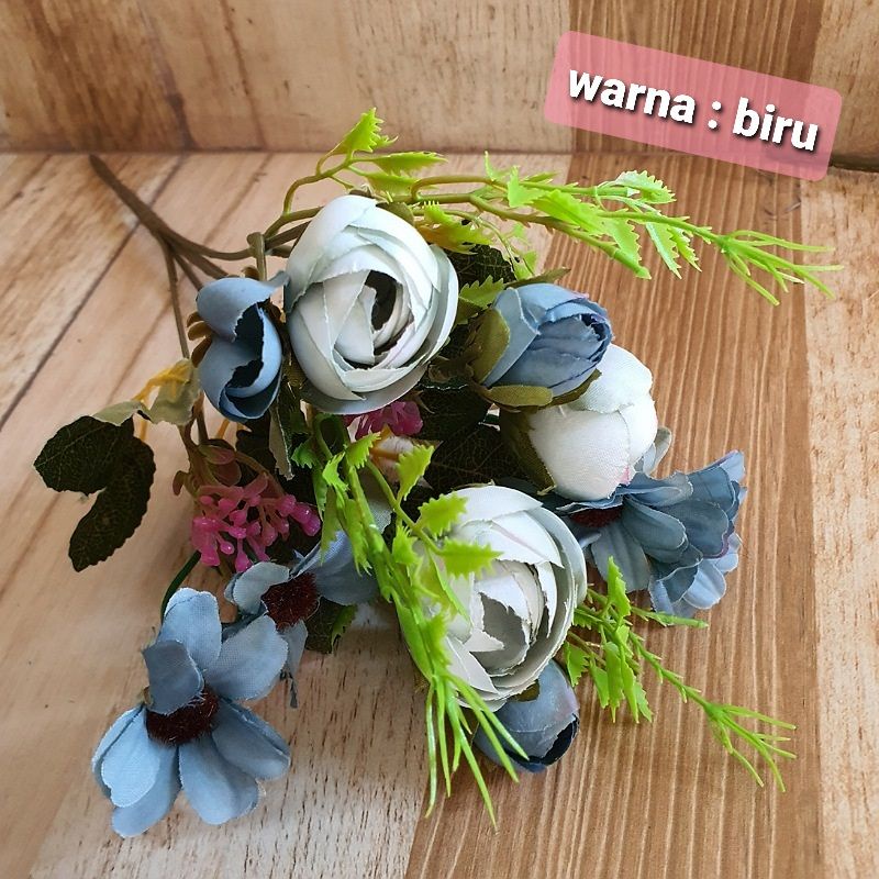 Bunga Hias Pearl Buds 5 Cabang / Bunga Artificial Rose / Bunga Plastik-1