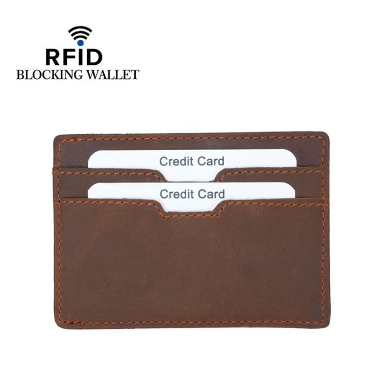 FM105 Anti RFID Pull Up Card Holder Kulit Asli Dompet Kartu