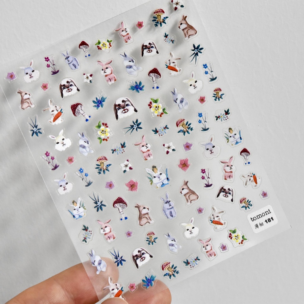 AUGUSTINA Agustina Kuku Decals 3D Wanita Gadis Manikur Aksesoris Musim Semi Air Slide Decals Kelinci Bunga Tanaman DIY Nail Art