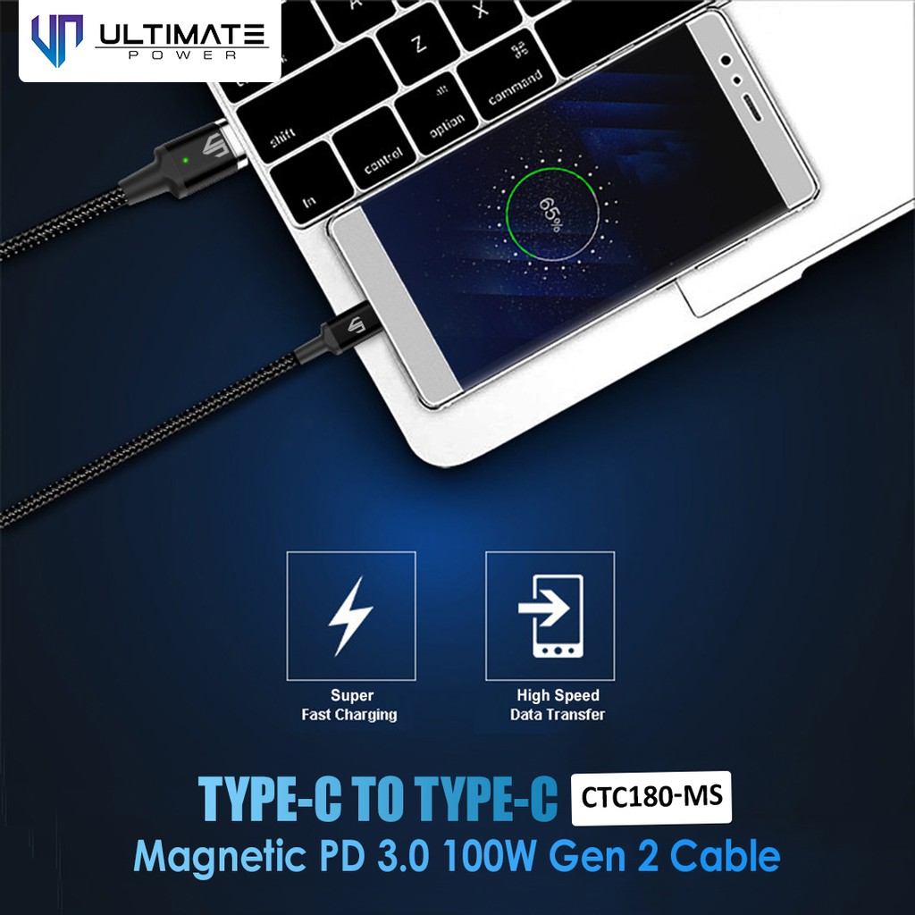 Ultimate Power Type C to Type C Magnetic PD Cable 100W Gen 2 1.8M 5A