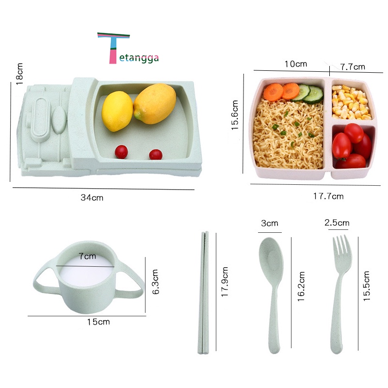 6 IN 1 Piring Makan Anak Mangkuk Makan Kereta Anak Alat Makan Anak Peralatan Makan Bayi Imut Desain