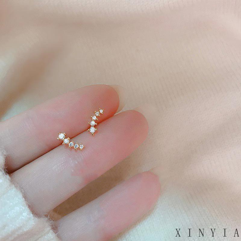 Xia.id Anting Tusuk Gantung Desain Geometri Hias Zircon Gaya Simple Untuk Wanita