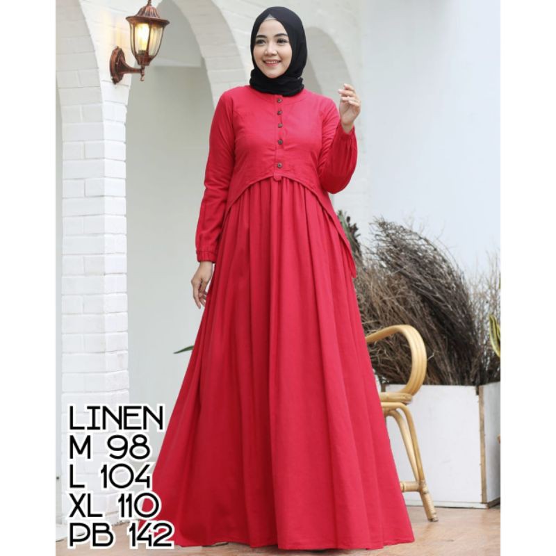 gamis linen dan fanel wanita