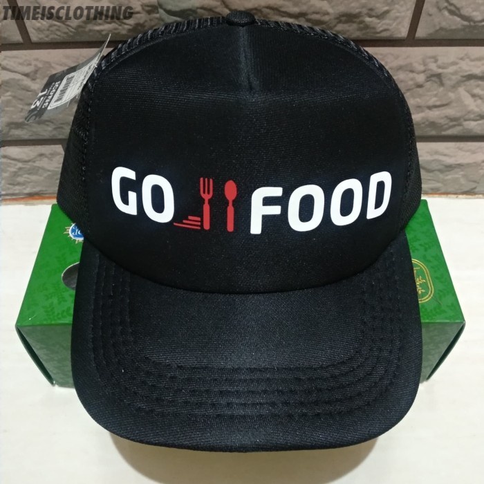 Topi Gojek gofood TF008 - Trucker Hat Jaring - Hitam Polyflex TIC