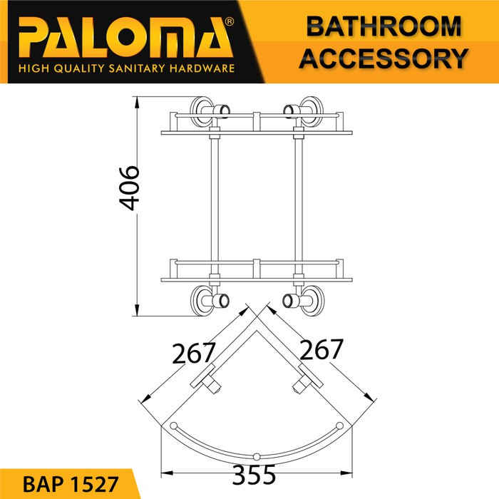 PALOMA BAP 1527 Rak Kaca Sudut Tempat Sabun Susun Dinding Kamar Mandi