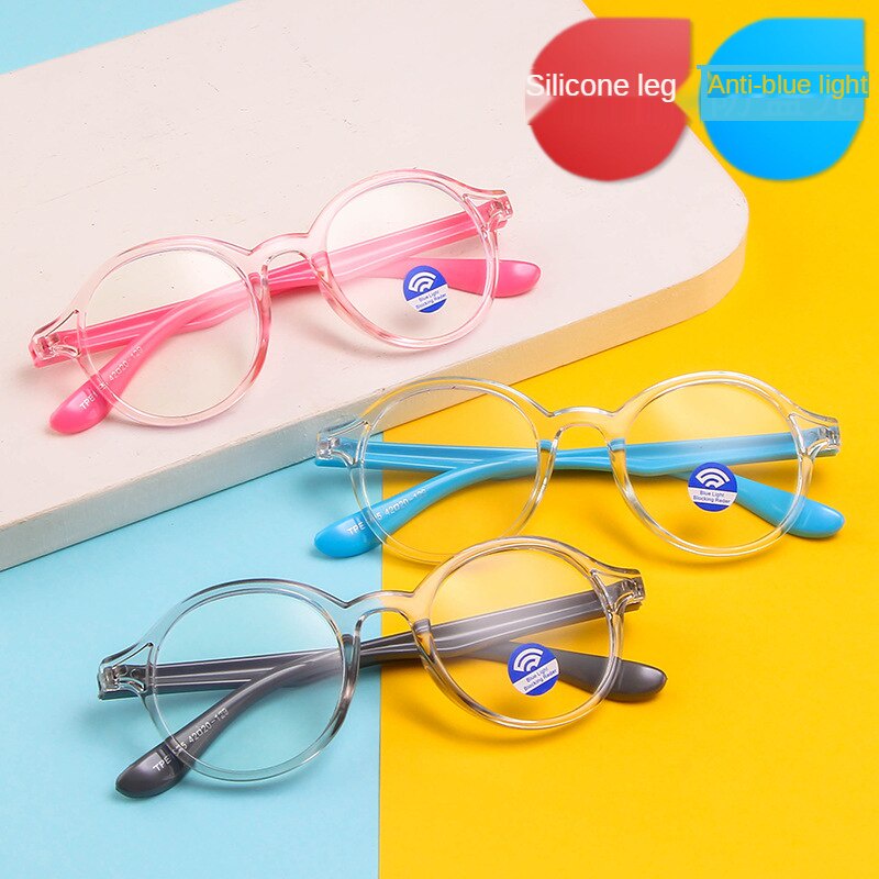 Kacamata Frame Bulat Bahan Silikon Warna Permen Gaya Retro Anti Blue Light Untuk Anak