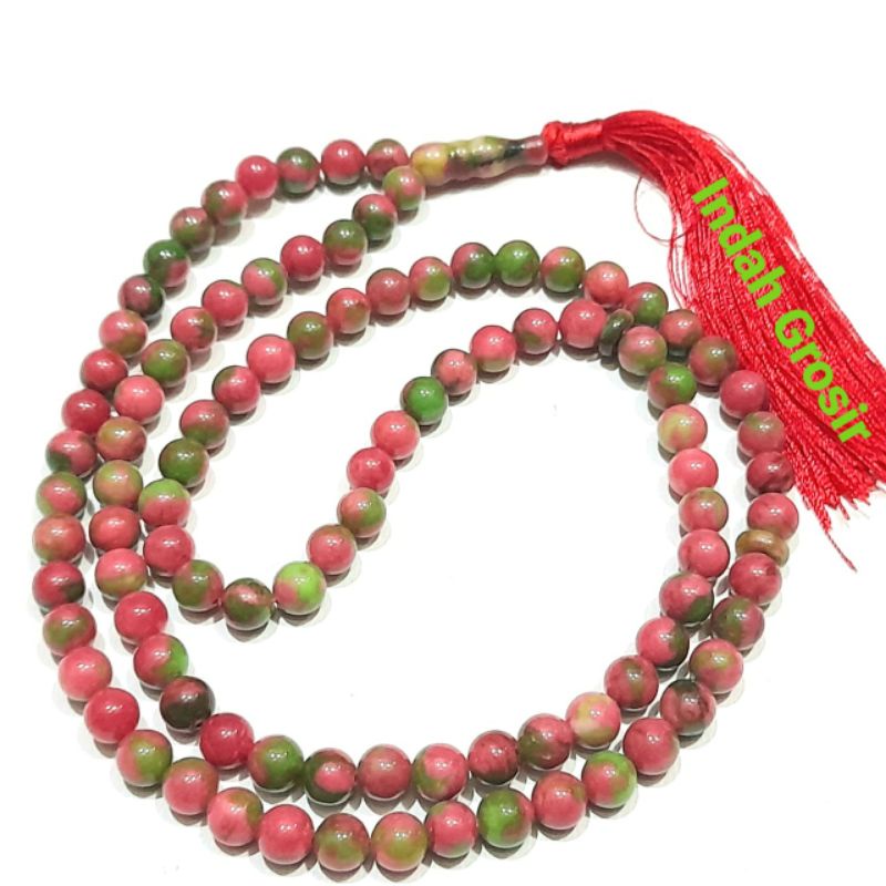 TASBIH BATU AKI LUMUT PINK 8MM 99BUTIR NATURAL