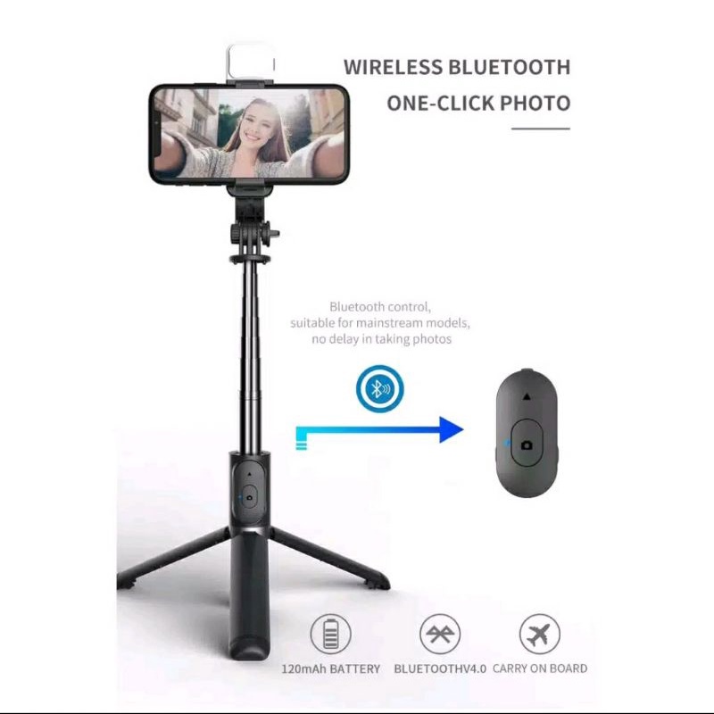 tongsis lampu panjang 1 meter H1S tongsis tripod bluetooth lampu selfie remote selfie stick tripod H1S